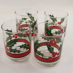 Libbey Holly & Berries 14oz Double Old Fashioned Rocks Glasses Set of 4