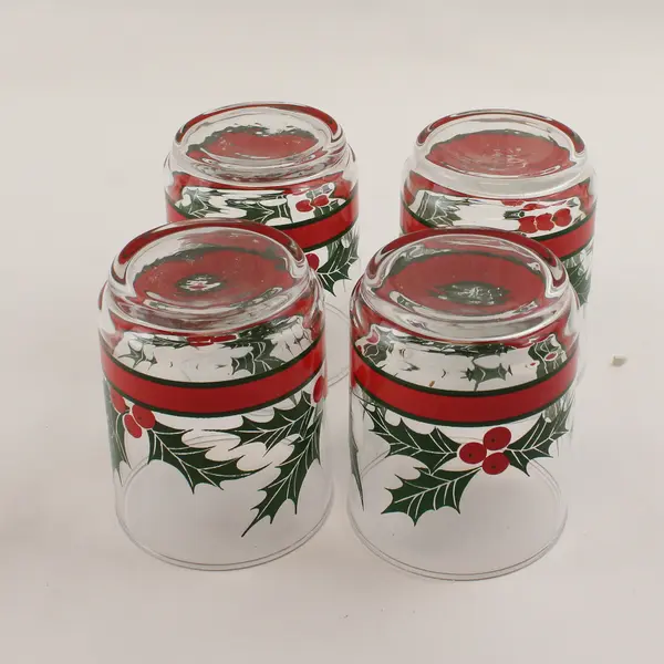 Libbey Holly & Berries 14oz Double Old Fashioned Rocks Glasses Set of 4