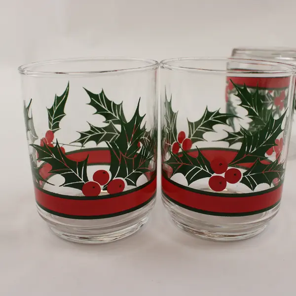 Libbey Holly & Berries 14oz Double Old Fashioned Rocks Glasses Set of 4