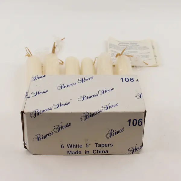 Set Of 6 Princess House Solid White Color 5" Tall Tapers Beeswax Candles
