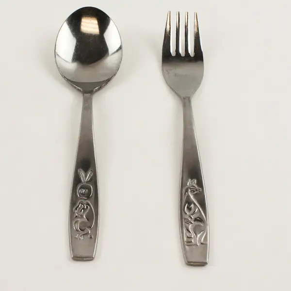 Lot of 2 Rostfrei Stainless Youth Spoon & Fork Engraved Handles Rare HTF Pattern