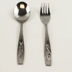 Lot of 2 Rostfrei Stainless Youth Spoon & Fork Engraved Handles Rare HTF Pattern