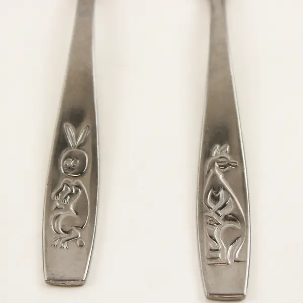 Lot of 2 Rostfrei Stainless Youth Spoon & Fork Engraved Handles Rare HTF Pattern