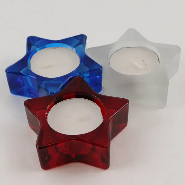 Lot Of 3 DEI Matching Red/White/Blue Glass Star Shaped Tea Light Candle Holders