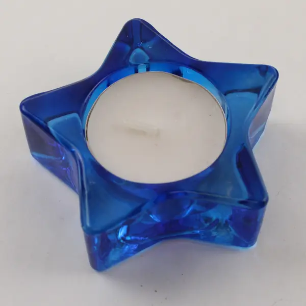 Lot Of 3 DEI Matching Red/White/Blue Glass Star Shaped Tea Light Candle Holders