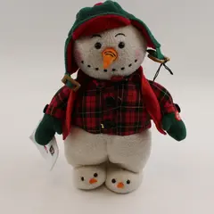 Vintage Talking Snowman Plush Red Plaid Vest Green Hat Earflaps Collectible