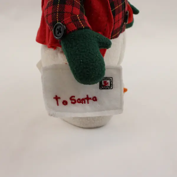 Vintage Talking Snowman Plush Red Plaid Vest Green Hat Earflaps Collectible
