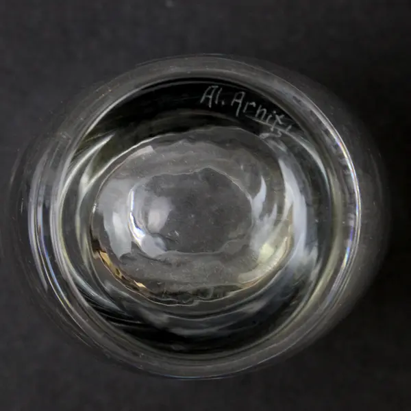Vintage Al Arnits Signed Swedish Etched Crystal Clear Glass Bud Vase 4" Tall