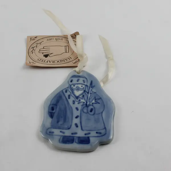 Vintage Delft Blue Santa Hand-Painted Christmas Ornament New