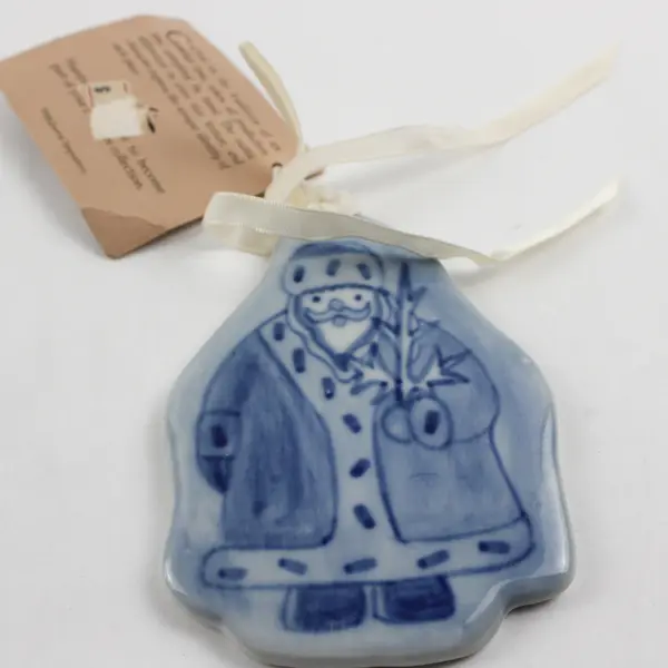 Vintage Delft Blue Santa Hand-Painted Christmas Ornament New