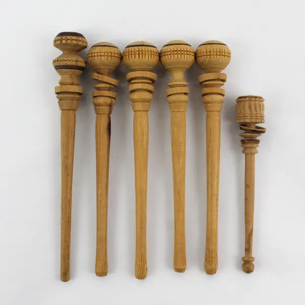 Lot of 6 Mini Hand-Carved Mexican Molinillos Wood Frother/Whisk - 5"-7"Long