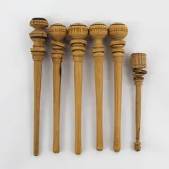 Lot of 6 Mini Hand-Carved Mexican Molinillos Wood Frother/Whisk - 5"-7"Long