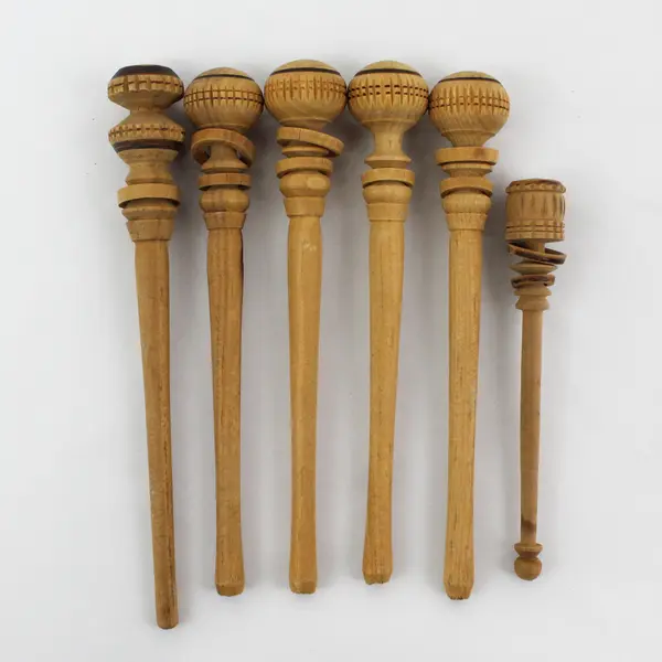 Lot of 6 Mini Hand-Carved Mexican Molinillos Wood Frother/Whisk - 5"-7"Long