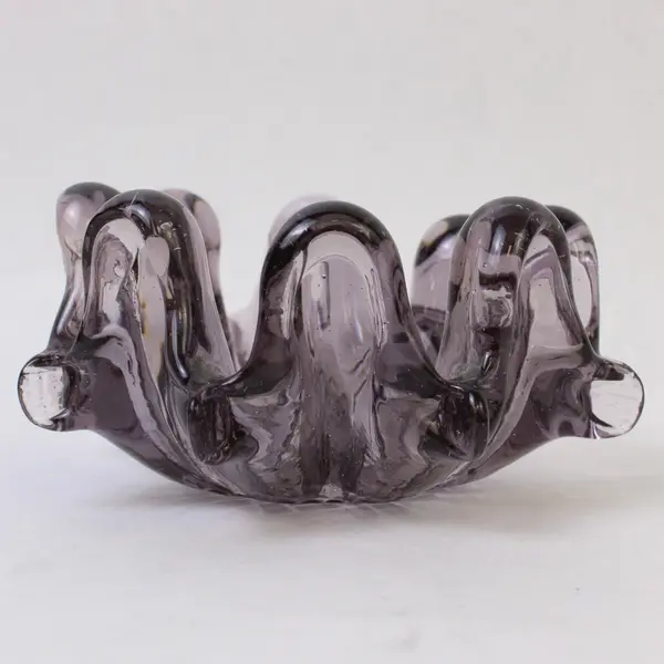 Unbranded Clear Purple Flower Shaped Pressed Art Glass Trinket Tray/Ashtray