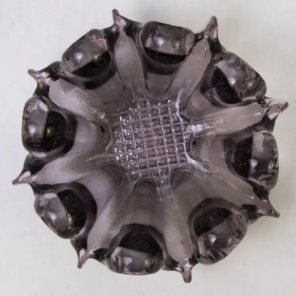 Unbranded Clear Purple Flower Shaped Pressed Art Glass Trinket Tray/Ashtray