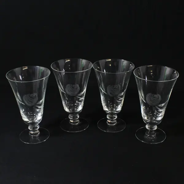Set Of 4 Vintage Fostoria  Etched  Rose 6” Iced Tea Glasses 