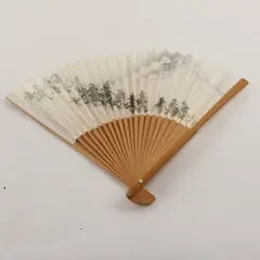 Unbranded Japanese-Style Bamboo and Paper Folding Fan w/Nature Design