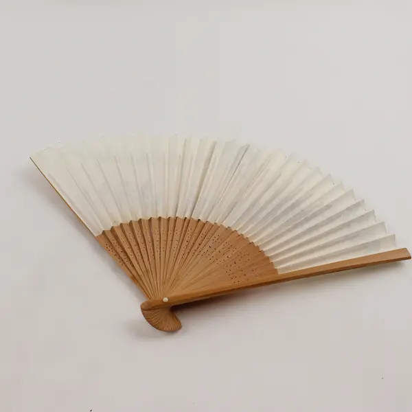 Unbranded Japanese-Style Bamboo and Paper Folding Fan w/Nature Design