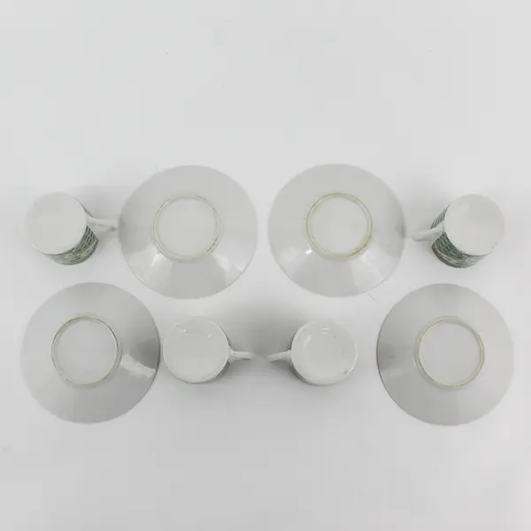 Set of 4 Geometric  Pattern Demitasse Cup And Saucer Sets Green Black Gold White