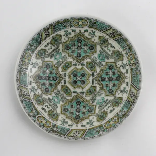 Set of 4 Geometric  Pattern Demitasse Cup And Saucer Sets Green Black Gold White