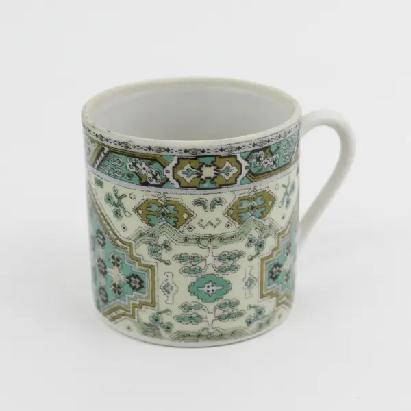 Set of 4 Geometric  Pattern Demitasse Cup And Saucer Sets Green Black Gold White