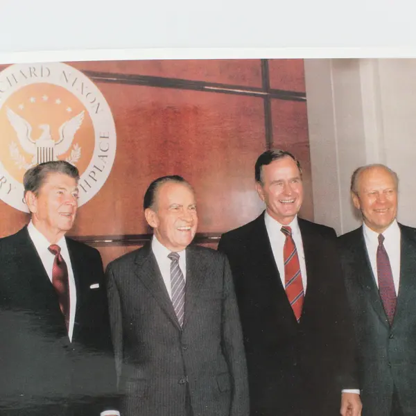 Four Presidents Reagan Nixon H.W. Bush Ford 8X10 Photo 1990 Nixon Library 