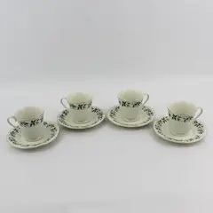 4 Vtg Holly Traditions Cup & Saucer Sets Holly Leaves Berries Gold Trim