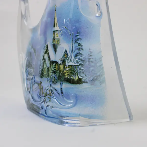 Clear Plastic Angel Figurine w/ Snowy Church Scene Holiday Decor Collectible