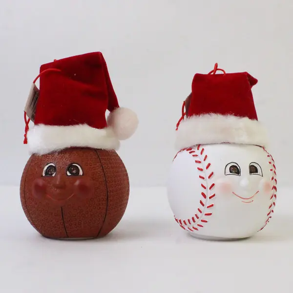 Lot of 2 Roman Inc. Light-Up Basketball & Baseball Santa Ornaments - nonworking