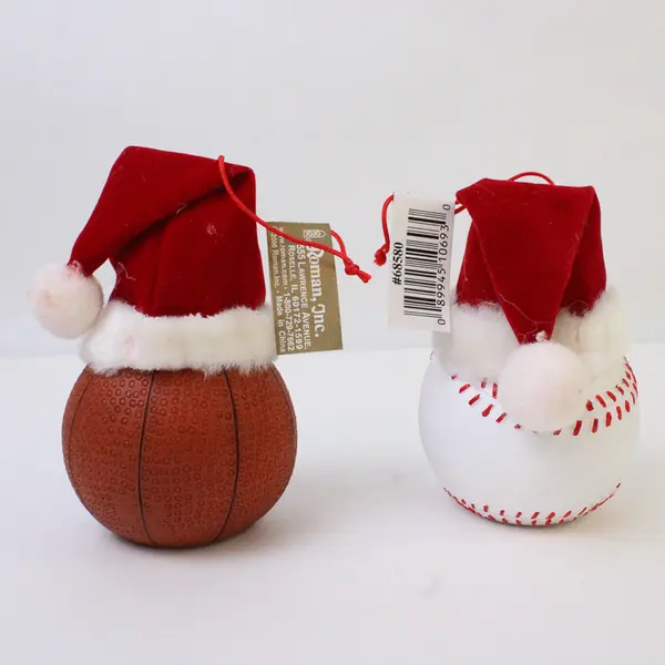 Lot of 2 Roman Inc. Light-Up Basketball & Baseball Santa Ornaments - nonworking