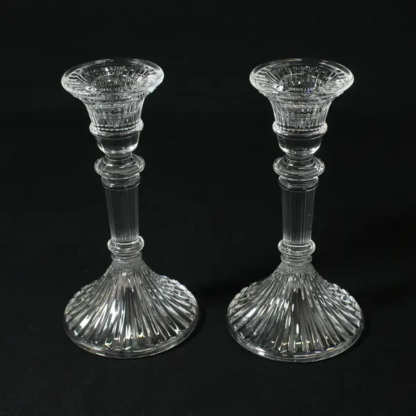 Set of 2 Towle Ribbed Lead Crystal Candlestick Holders Austria