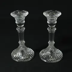 Set of 2 Towle Ribbed Lead Crystal Candlestick Holders Austria