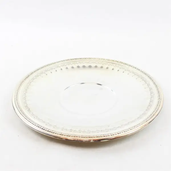 Vintage Reed & Barton Silver Round Serving Tray Repousse - 12"