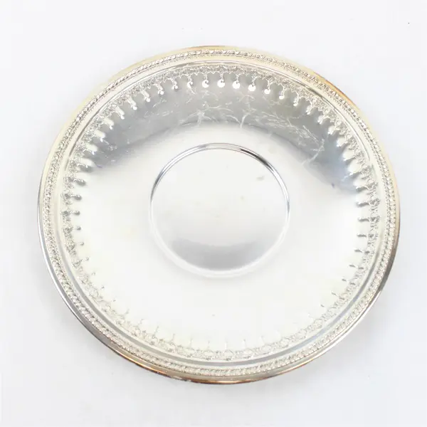 Vintage Reed & Barton Silver Round Serving Tray Repousse - 12"