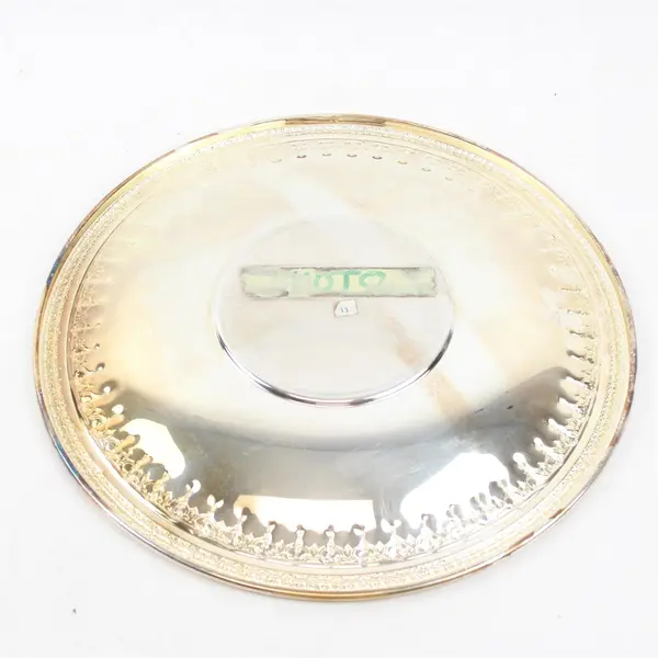 Vintage Reed & Barton Silver Round Serving Tray Repousse - 12"