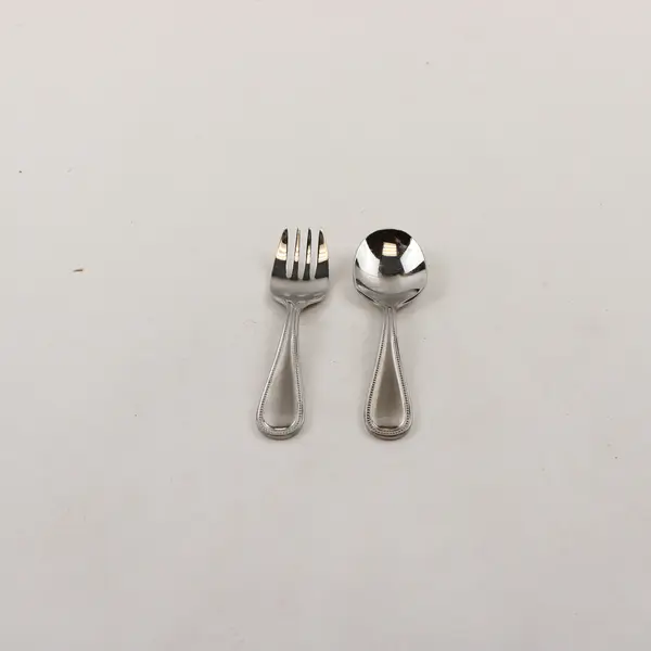 Lot of 2 Mikasa Beaded Pattern SS Baby Fork & Baby Spoon Rare HTF Items 4.5" 