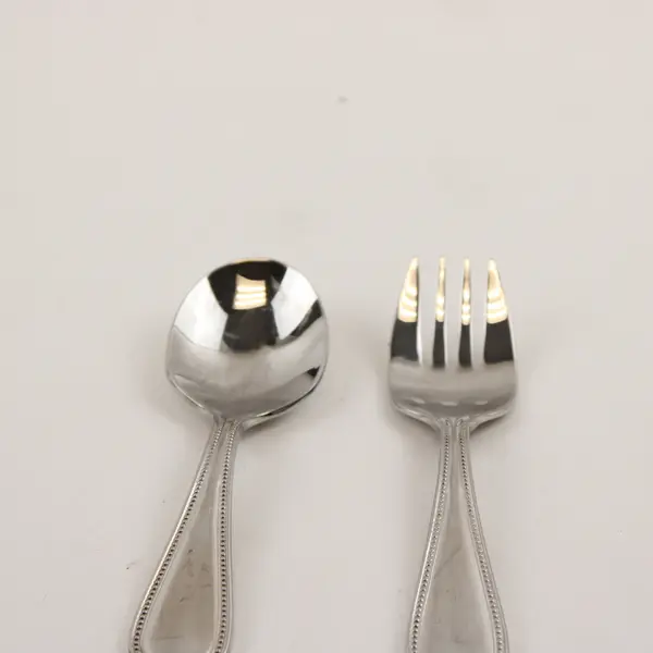 Lot of 2 Mikasa Beaded Pattern SS Baby Fork & Baby Spoon Rare HTF Items 4.5" 