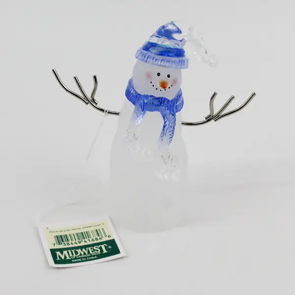 3 Piece Midwest of Cannon Falls Frosted Glass Snowman Family Blue Hats  Scarves