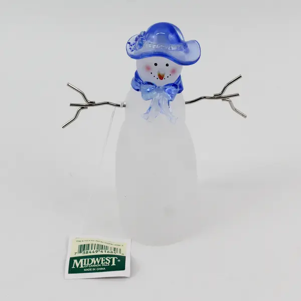 3 Piece Midwest of Cannon Falls Frosted Glass Snowman Family Blue Hats  Scarves