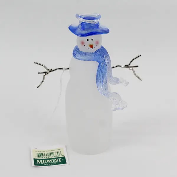 3 Piece Midwest of Cannon Falls Frosted Glass Snowman Family Blue Hats  Scarves