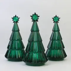 Lot of 3 Vintage Green Plastic Glitter Christmas Tree Jars 8.75in