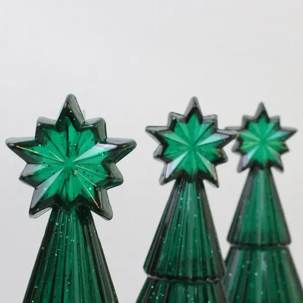 Lot of 3 Vintage Green Plastic Glitter Christmas Tree Jars 8.75in