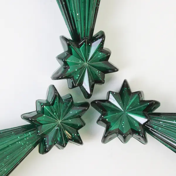 Lot of 3 Vintage Green Plastic Glitter Christmas Tree Jars 8.75in