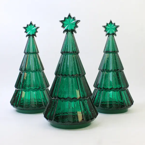 Lot of 4 Vintage Plastic Glitter Christmas Tree Jars 3 Green 1 Red 8.75in
