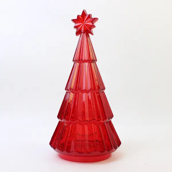 Lot of 4 Vintage Plastic Glitter Christmas Tree Jars 3 Green 1 Red 8.75in