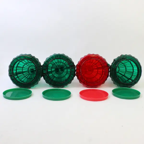 Lot of 4 Vintage Plastic Glitter Christmas Tree Jars 3 Green 1 Red 8.75in