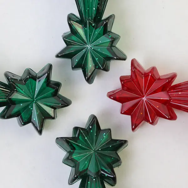 Lot of 4 Vintage Plastic Glitter Christmas Tree Jars 3 Green 1 Red 8.75in