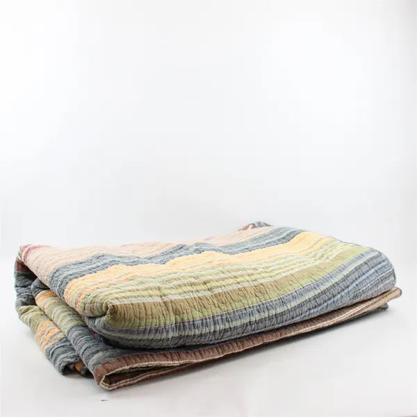 Unbranded Gray Blue Orange Striped Bedspread 100% Cotton King Size 119" x 118"