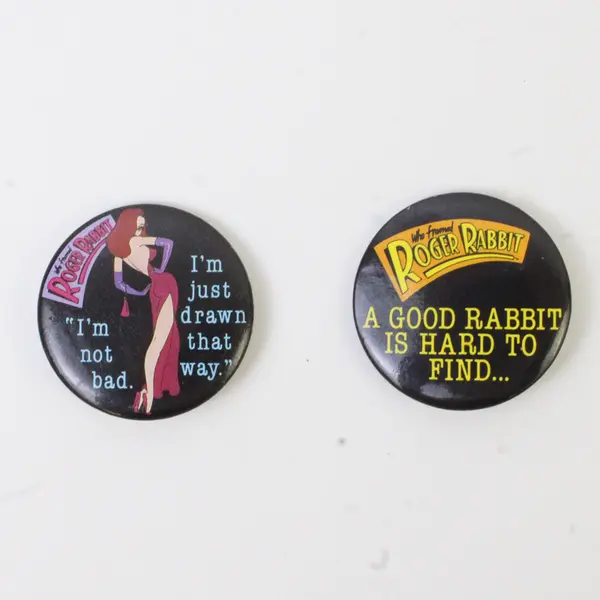Lot of 2 Who Framed Roger Rabbit & Jessica Rabbit Movie Lines Button Pins