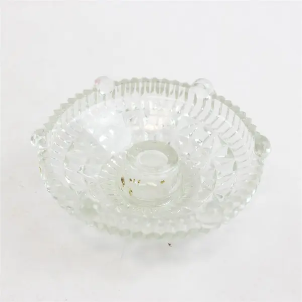 Anchor Hocking Candle Holder, Stars And Bars, Clear Vintage Pressed Glass